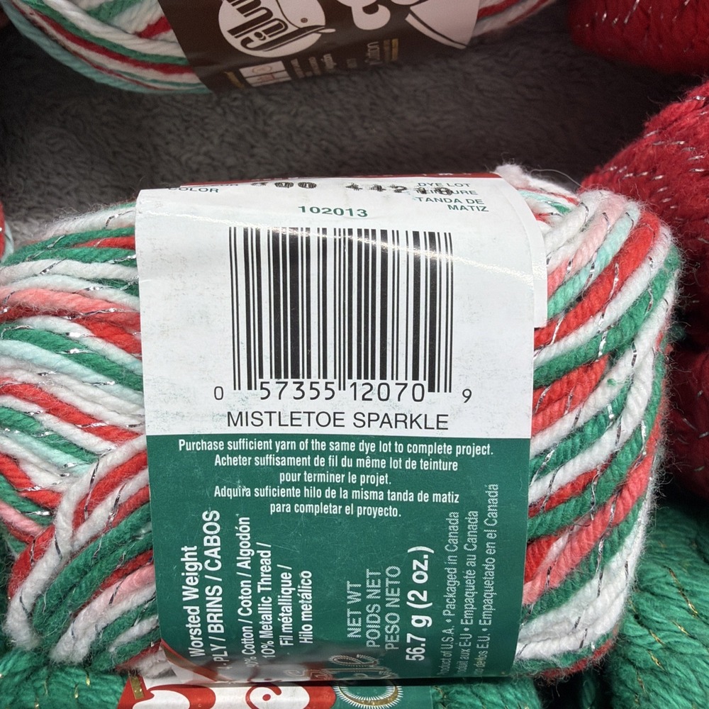 12 Skeins Lily Sugar'n Cream Christmas Sparkle Holiday Yarn Craft Red Green VTG - Picture 11 of 13